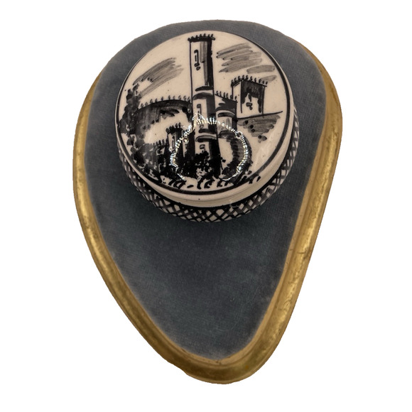 Unique Tiny Three-Footed Trinket Dish Black Tower Painting - Picture 1 of 5